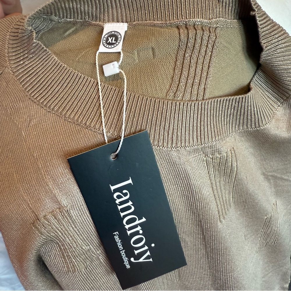 NWT Iandroiy Women's Sweater XL Long Sleeve Crewneck Relaxed Fit Khaki - Picture 6 of 7